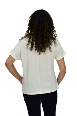 Kadın Yarım Kol Sıfıryaka Taşlı Likralı Tişöt  BGL-ST04655 SİYAH - M/L
