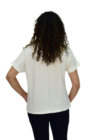 Kadın Yarım Kol Sıfıryaka Taşlı Likralı Tişöt  BGL-ST04655 LACİVERT - M/L