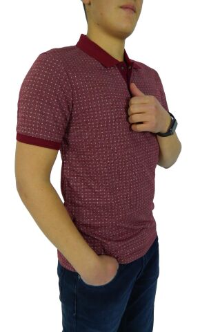 NAYKI ERKEK POLO YAKA JAKARLI T-SHİRT 19072 BGL-ST01042 BORDO - M