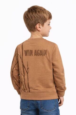 Erkek Çocuk Önü Arkası Baskılı Sweatshirt BGL-ST05241 CAMEL - 7 YAŞ