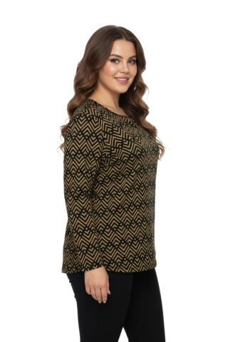 Kadın V Yaka Modelli Baskılı Bluz BGL-ST05104 A.KAHVE - L