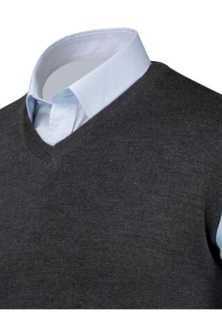 Erkek V Yaka Triko Süveter 4241H BGL-ST04030 ANTRASİT - 2XL