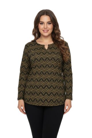 Kadın V Yaka Modelli Baskılı Bluz BGL-ST05104 A.KAHVE - XL