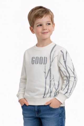 Erkek Çocuk Önü Arkası Baskılı Sweatshirt BGL-ST05241 EKRU - 4 Yaş