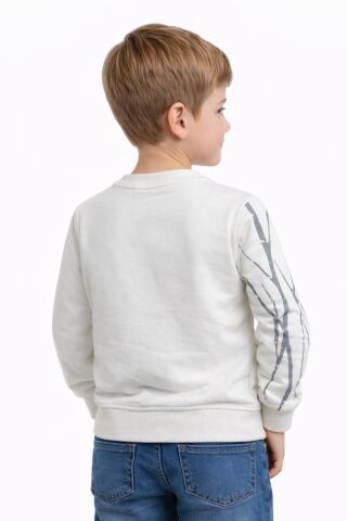 Erkek Çocuk Önü Arkası Baskılı Sweatshirt BGL-ST05241 EKRU - 4 Yaş
