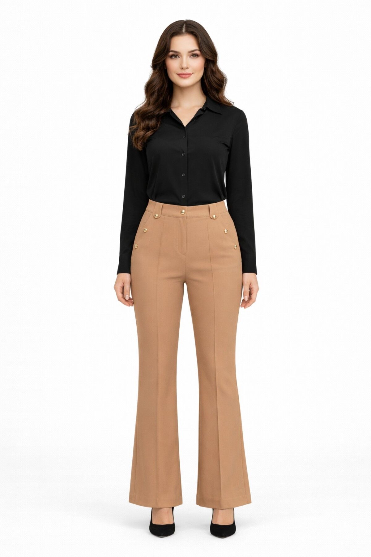 Kadın İspanyol Paça Pantolon BGL-ST03692 CAMEL - 38