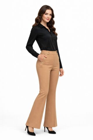Kadın İspanyol Paça Pantolon BGL-ST03692 CAMEL - 38