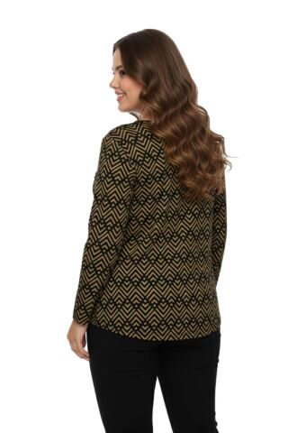 Kadın V Yaka Modelli Baskılı Bluz BGL-ST05104 A.KAHVE - 2XL