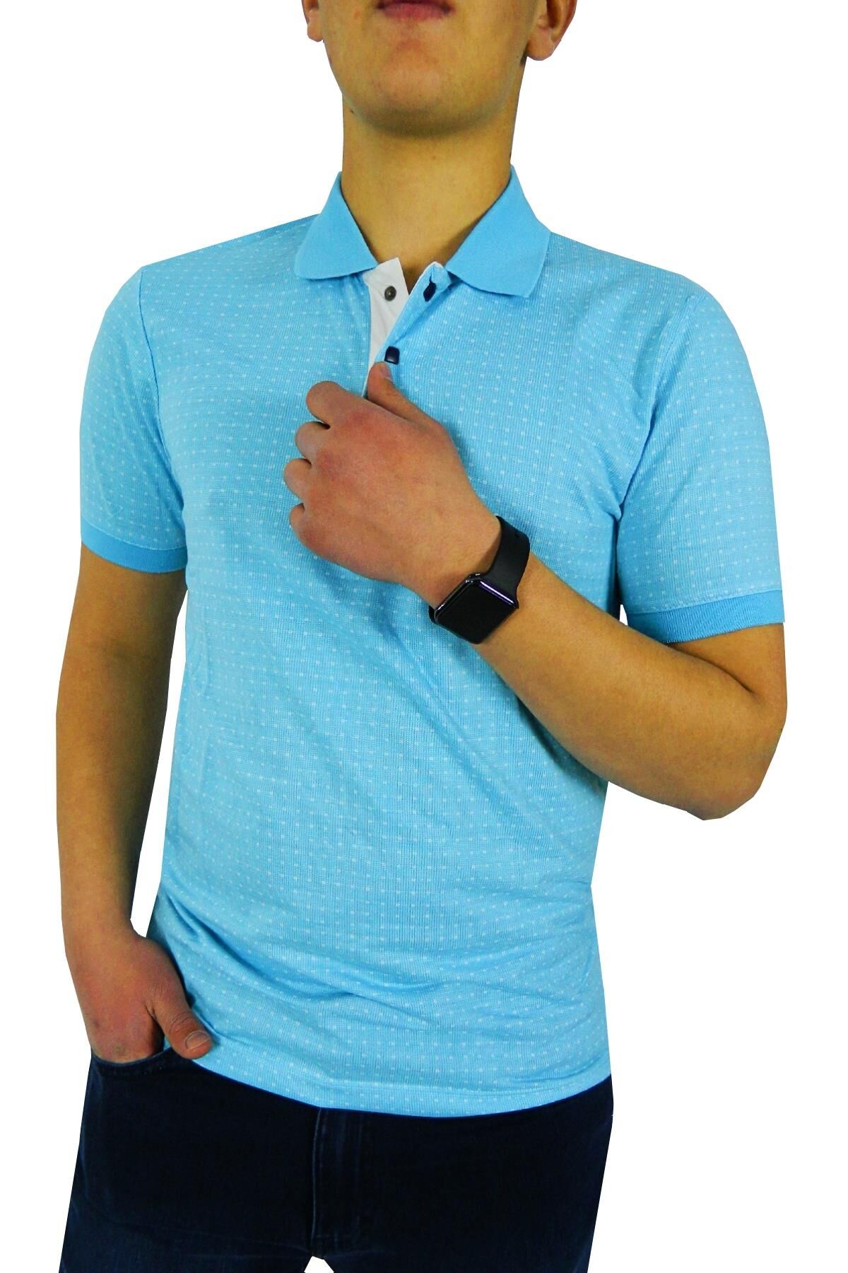 NAYKI ERKEK POLO YAKA JAKARLI T-SHİRT 19072 BGL-ST01042 BUZ.MAVİ - M