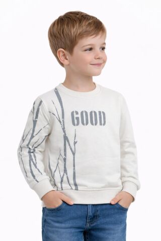 Erkek Çocuk Önü Arkası Baskılı Sweatshirt BGL-ST05241 EKRU - 6 YAŞ