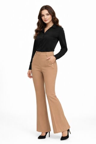 Kadın İspanyol Paça Pantolon BGL-ST03692 CAMEL - 44