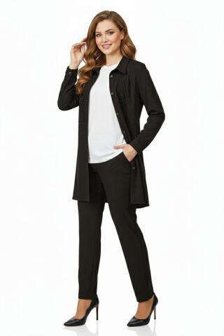 Kadın Taşlı Bluz Pantolon Tunik 3 Lü Takım BGL-ST04733 SİYAH - 48