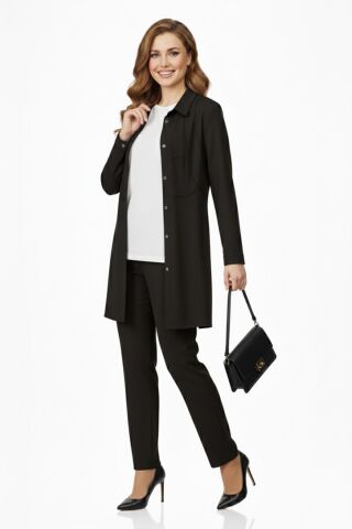 Kadın Taşlı Bluz Pantolon Tunik 3 Lü Takım BGL-ST04733 SİYAH - 48