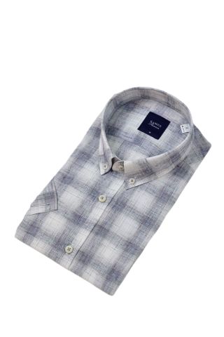 Erkek Klasik Ekose Kısa Kol Gömlek Pamuk Keten 9486 BGL-ST04584