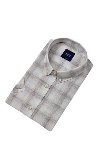 Erkek Klasik Ekose Kısa Kol Gömlek Pamuk Keten 9486 BGL-ST04584