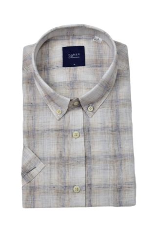 Erkek Klasik Ekose Kısa Kol Gömlek Pamuk Keten 9486 BGL-ST04584