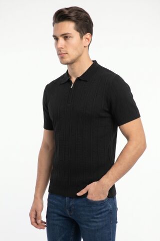 Erkek Spor Polo Yaka Triko Tişört BGL-ST05373 SİYAH - M