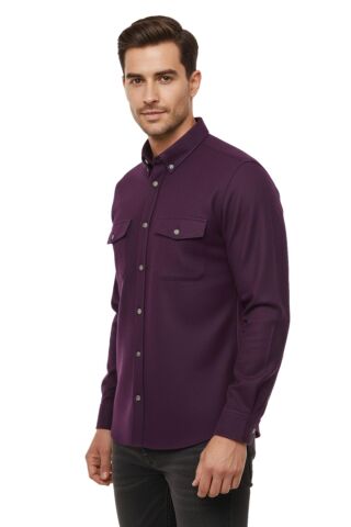 Erkek Kışlık Slim Fitt Uzun Kol Çift Cep Kapak Gömlek 2414 BGL-ST04797 LACİVERT - L