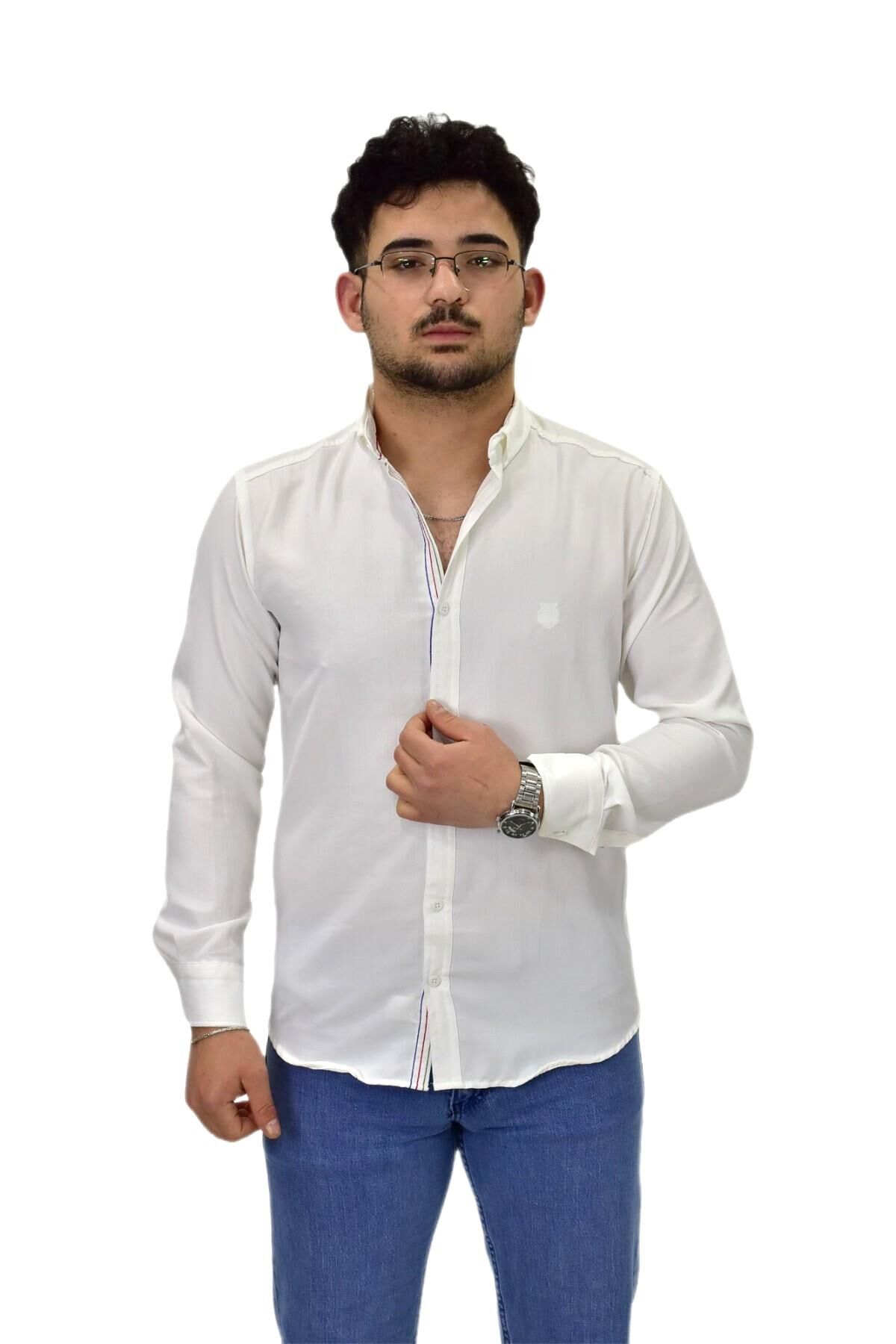 Erkek Spor Silim Fit Gömlek BGL-ST04479 BEYAZ - M