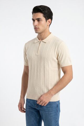 Erkek Spor Polo Yaka Triko Tişört BGL-ST05373 EKRU - M