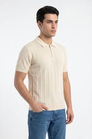 Erkek Spor Polo Yaka Triko Tişört BGL-ST05373 EKRU - M