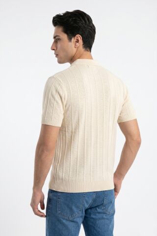 Erkek Spor Polo Yaka Triko Tişört BGL-ST05373 EKRU - M