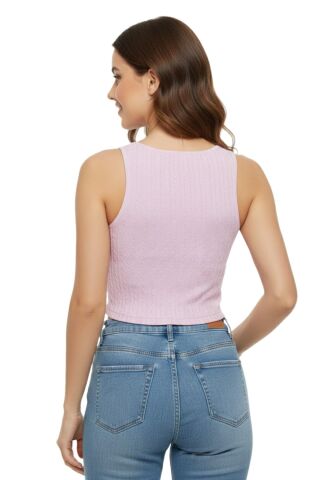 Kadın İp Askılı Pedli Crop 8136 BGL-ST03783 PEMBE - S