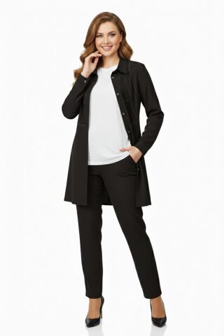 Kadın Taşlı Bluz Pantolon Tunik 3 Lü Takım BGL-ST04733 SİYAH - 54