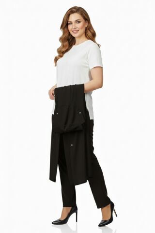 Kadın Taşlı Bluz Pantolon Tunik 3 Lü Takım BGL-ST04733 SİYAH - 54