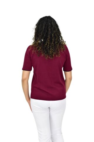 Kadın Yarım Kol V Yaka Taşlı Triko Tişöt 12857 BGL-ST04656 SAKS MAVİ - M/L