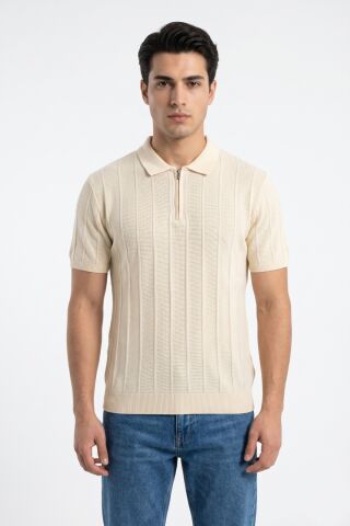 Erkek Spor Polo Yaka Triko Tişört BGL-ST05373 EKRU - L