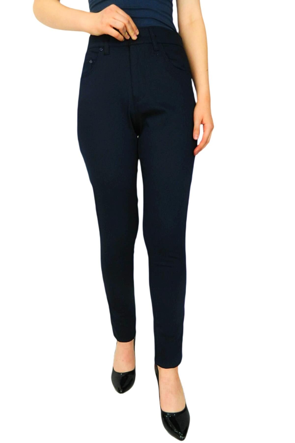 Kadın Kanvas Pantolon Yüksek Bel BGL-ST01558 LACİVERT - 48