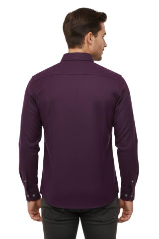 Erkek Kışlık Slim Fitt Uzun Kol Çift Cep Kapak Gömlek 2414 BGL-ST04797 BORDO - L