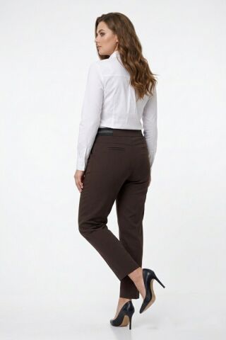Kadın Kumaş Bilek Pantolon Bel Yarım Lastikli BGL-ST05388 KAHVE - 48