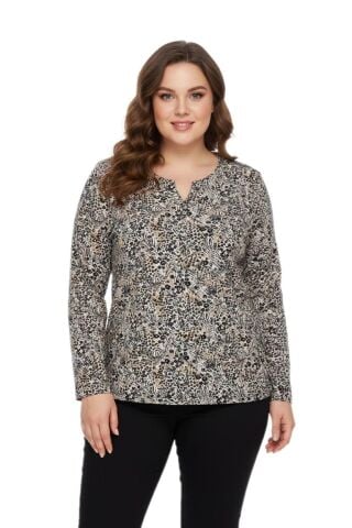 Kadın V Yaka Modelli Baskılı Bluz BGL-ST05106