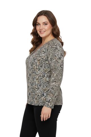 Kadın V Yaka Modelli Baskılı Bluz BGL-ST05106