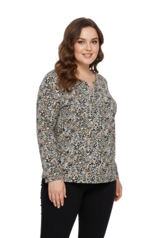 Kadın V Yaka Modelli Baskılı Bluz BGL-ST05106 VİZON - M