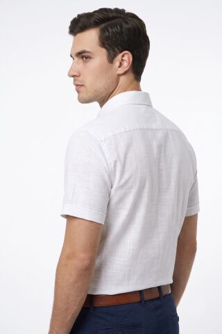 Erkek Klasik Tek Cepli %100 Cotton Kısa Kol Gömlek BGL-ST05624 BEYAZ - M