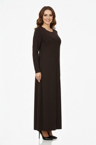 Kadın Uzun Kol Taşlı Sandy Elbise BGL-ST04663 KAHVE - 3XL
