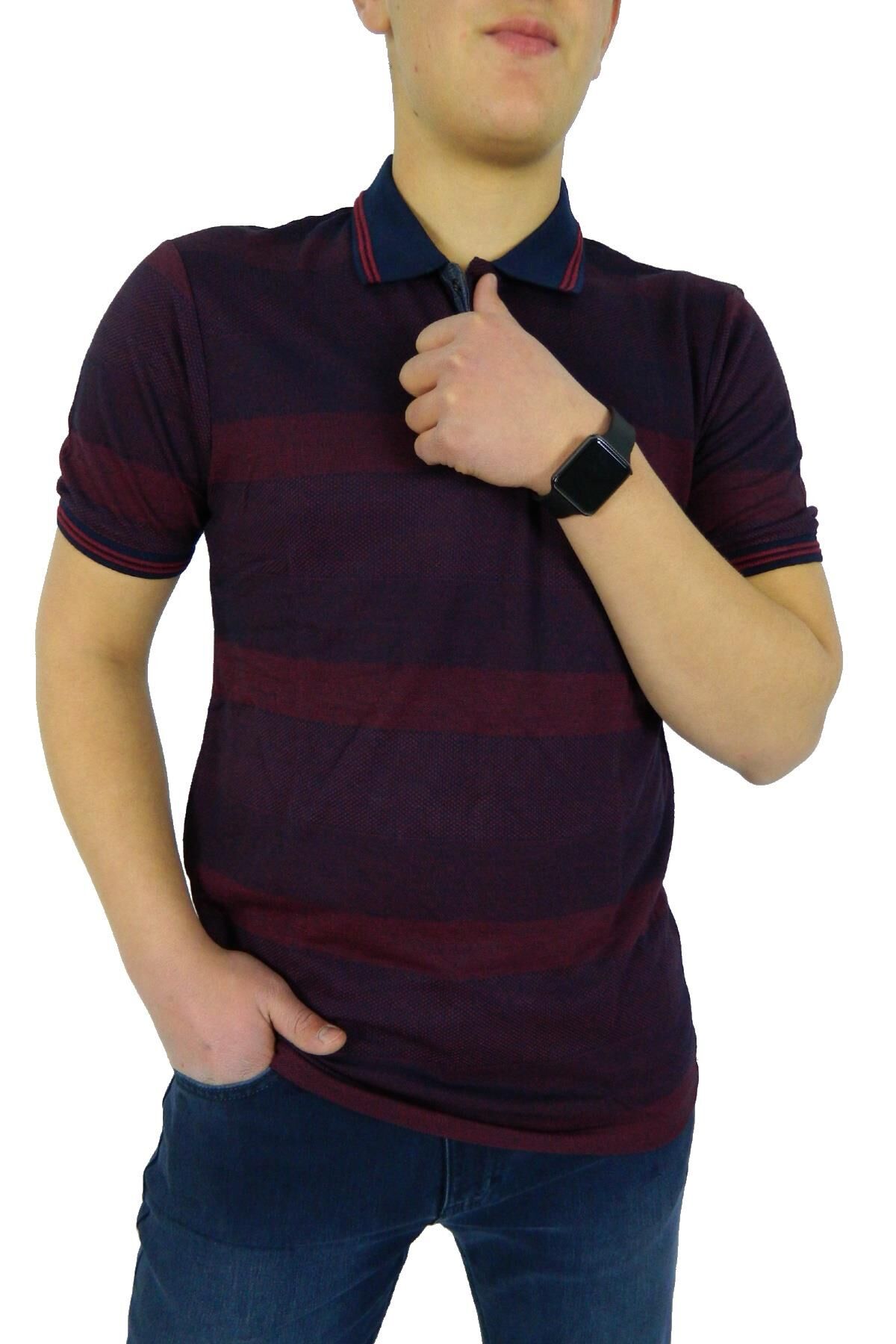 NAYKI ERKEK POLO YAKA RİNGEL JAKARLI T-SHİRT 19052 BGL-ST01043 BORDO - XL