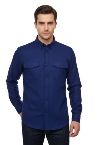 Erkek Kışlık Slim Fitt Uzun Kol Çift Cep Kapak Gömlek 2414 BGL-ST04797 LACİVERT - L