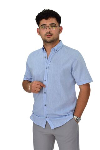 Erkek Pamuklu Yazlık Kısa Kol Gömlek 9664 BGL-ST04595 İNDİGO - S