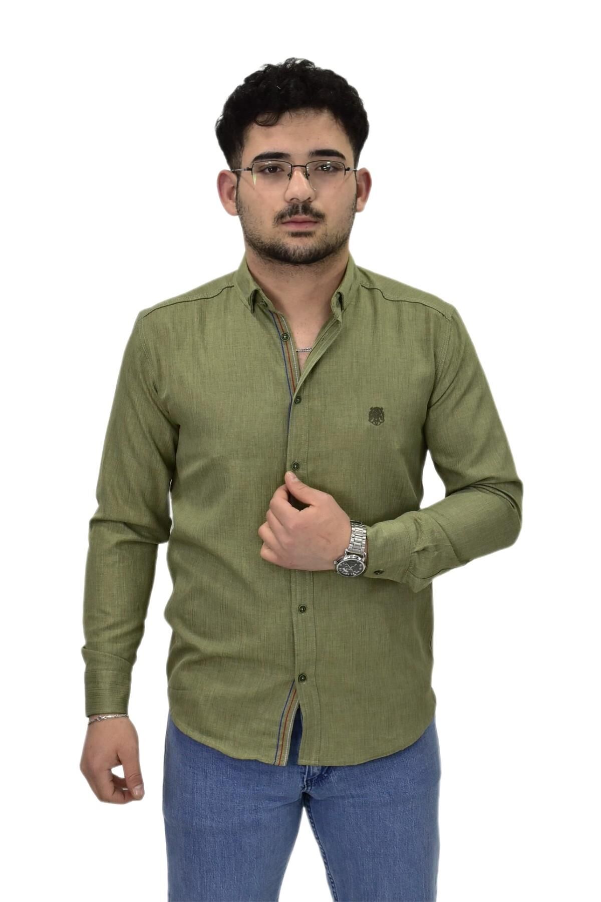 Erkek Spor Silim Fit Gömlek BGL-ST04479 HAKİ - XL