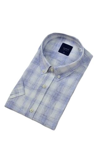 Erkek Klasik Ekose Kısa Kol Gömlek Pamuk Keten 9343 BGL-ST04585