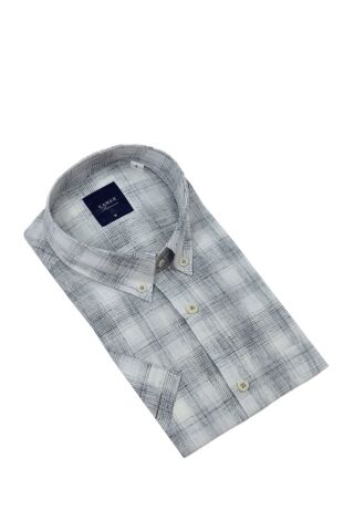 Erkek Klasik Ekose Kısa Kol Gömlek Pamuk Keten 9343 BGL-ST04585