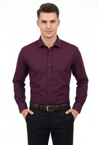 Erkek Klasik Tek Cepli Uzun Kol Gömlek 3212 BGL-ST05502 BORDO - L