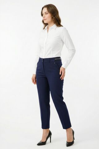 Kadın Kumaş Bilek Pantolon Bel Yarım Lastikli BGL-ST05388 LACİVERT - 42