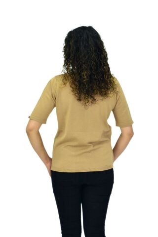 Kadın Yarım Kol V Yaka Yaka Sırt Detaylı Triko Tişöt 12835 BGL-ST04657