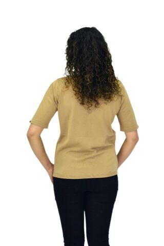 Kadın Yarım Kol V Yaka Yaka Sırt Detaylı Triko Tişöt 12835 BGL-ST04657