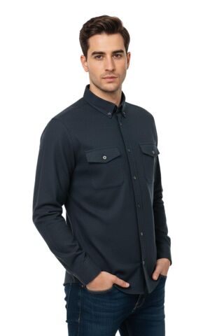 Erkek Kışlık Slim Fitt Uzun Kol Çift Cep Kapak Gömlek 2414 BGL-ST04797 YEŞİL - S